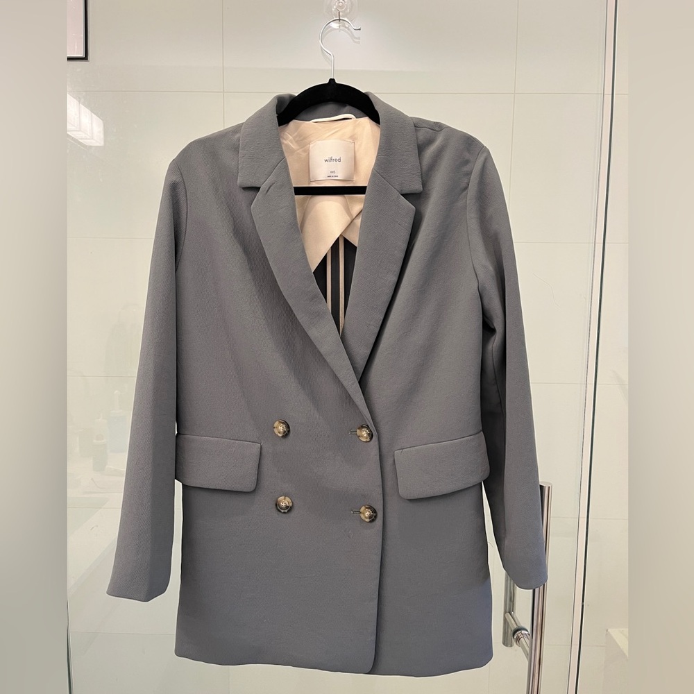 Aritzia Wilfred Vermeer Sage Grey Green Double-Breasted Blazer Crepette XXS